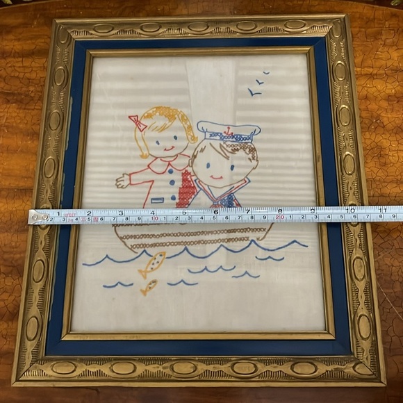 Vintage Embroidered Cross-stitch Hello Sailor wall art - Picture 6 of 6